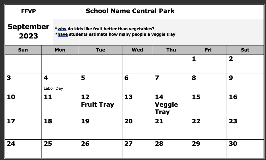  September Calendar